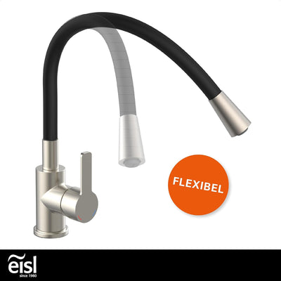 EISL Flexo Edelstahl/Schwarz Flexible Spültischarmatur, biegsamer Wasserhahn für die Küche, hoher Au