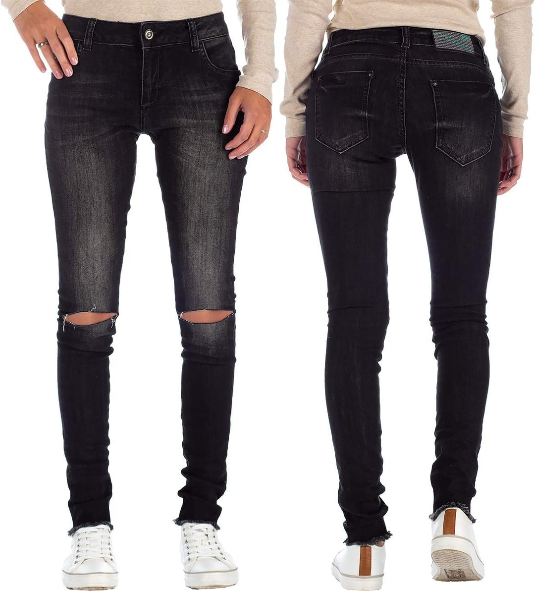 Cipo & Baxx Damen Slim Fit Jeans Hose Hüftjeans Skinny Stretch 29W / 34L Schwarz - 43, 29W / 34L Sch