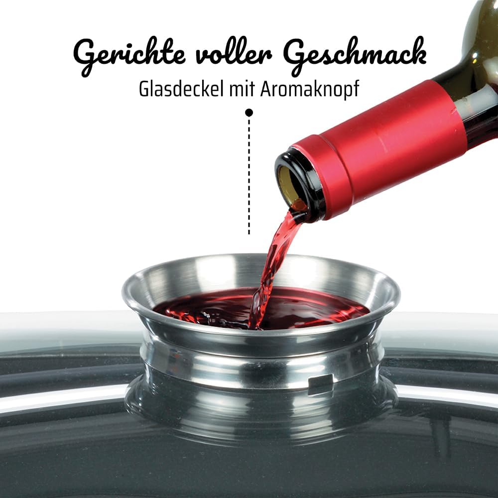 GSW 410588 Gourmet Ceramica Induktion Bräter XXL oval mit Aroma-Glasdeckel 10 L, Aluguss, schwarz ge