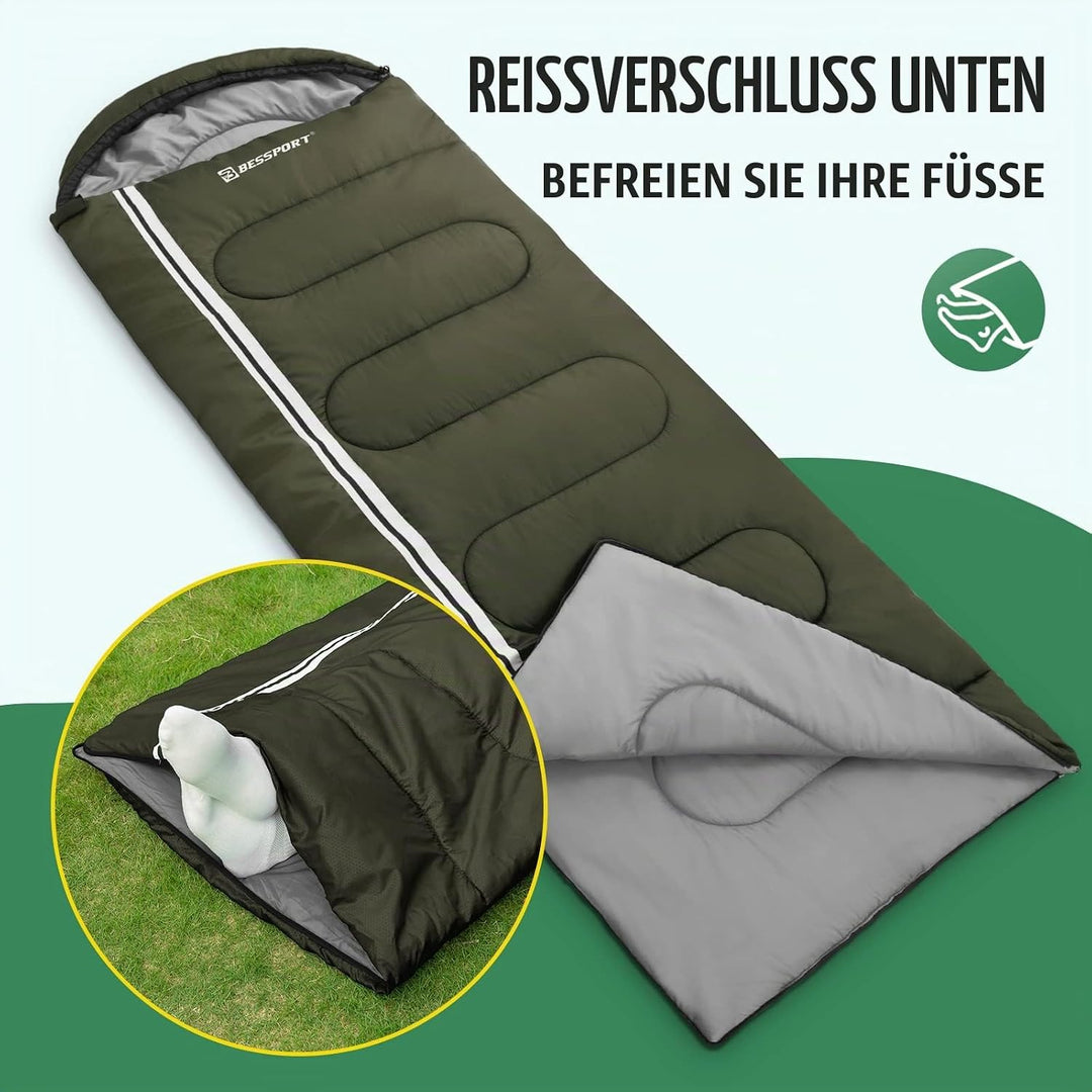 Bessport Schlafsack für Camping 3-4 Jahreszeiten Wasserdichter Leicht Schlafsack in 5 ℃ bis 15 ℃ für