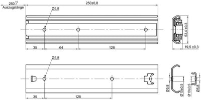 SOTECH 1 Paar Vollauszüge KV1-100-H53-L250-NF 250 mm Schubladenschiene belastbar bis 136 Kg Länge: 2