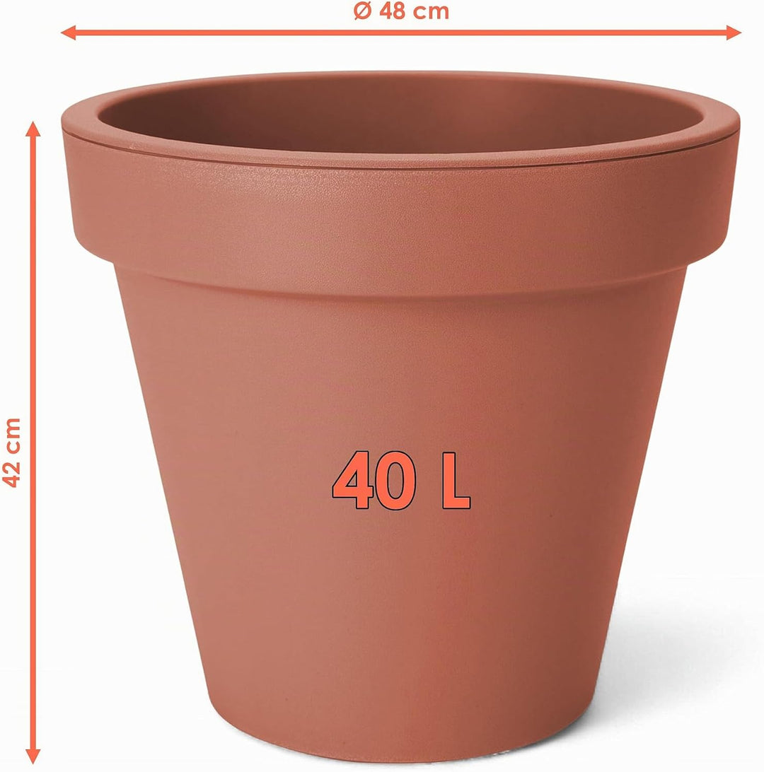 Spetebo Kunststoff Pflanzkübel L rund Ø 48 cm - Terracotta - Blumenkübel gross für Aussen und Innen