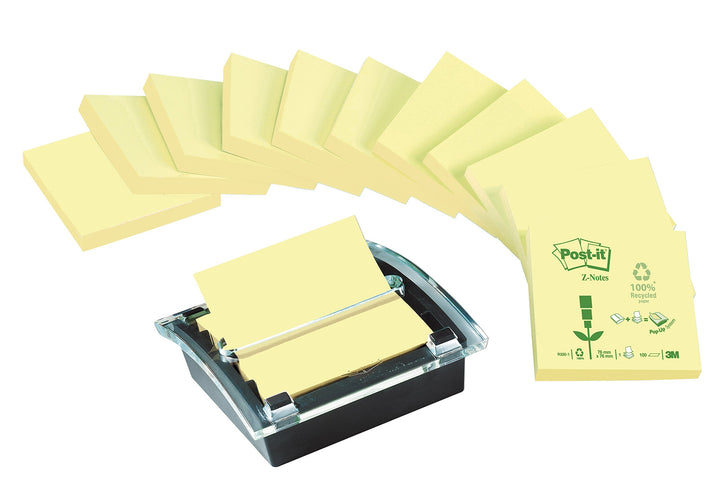Post-it C2014Y12 Spender für Recycling Z-Notes, 1 Z- Notes Spender, 12 Blöcke/100 Blatt, schwarz/tra