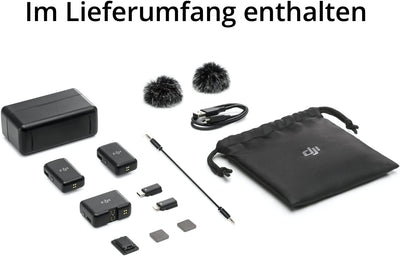 DJI Mic (2 Sender + 1 Empfänger + Ladeschale), Lavalier-Funkmikrofon, 250 m Reichweite, 15 Stunden A