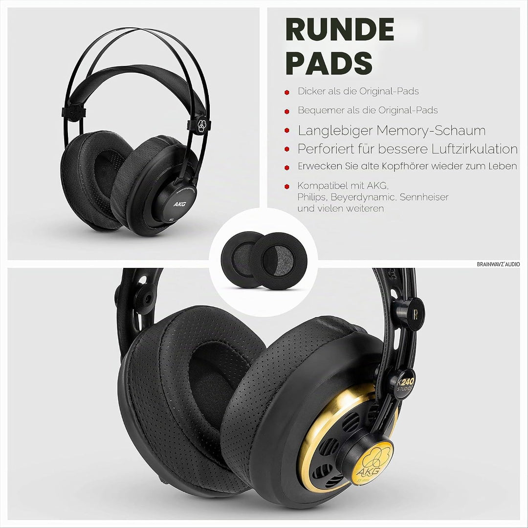 Brainwavz Runde Ohrpolster aus Memory-Schaumstoff – geeignet für viele grosse Kopfhörer SteelSeries,