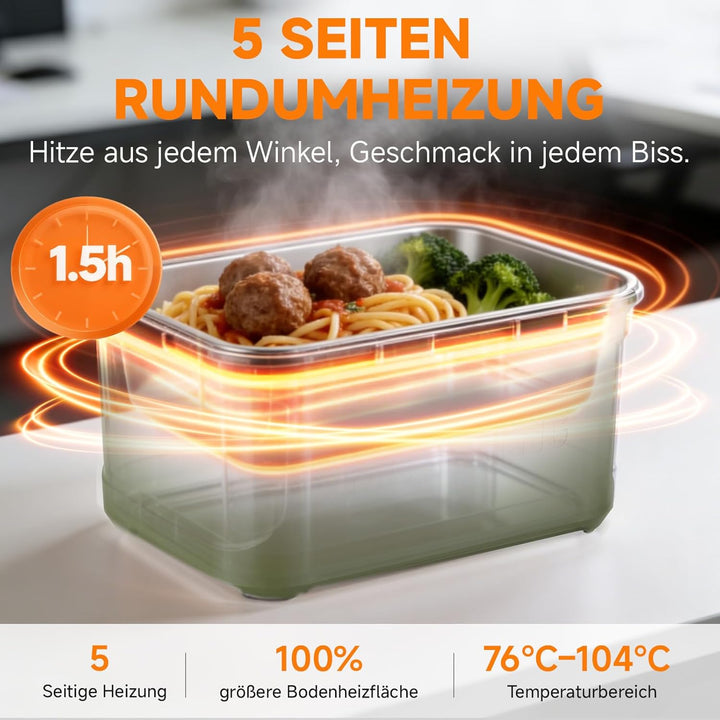 AMZCHEF Elektrische Lunchbox mit 27000 mAh Akku - Tragbare 1.5L Beheizbare Lunchbox mit 5-seitiger E