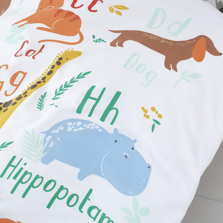 Happy Linen Company Bettwäsche-Set für Mädchen und Jungen, mit Tiermotiven, ABC, Weiss, mehrfarbig,