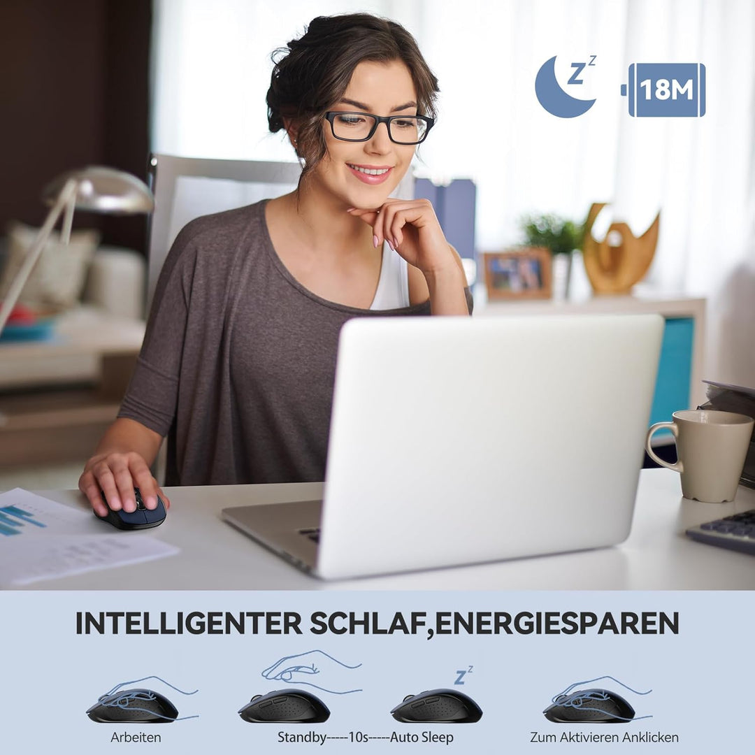 TECKNET Bluetooth Maus, 4000 DPI Maus Kabellos (Tri-Mode: BT 5.0/3.0+2.4GHz) Funkmaus mit USB-Empfän