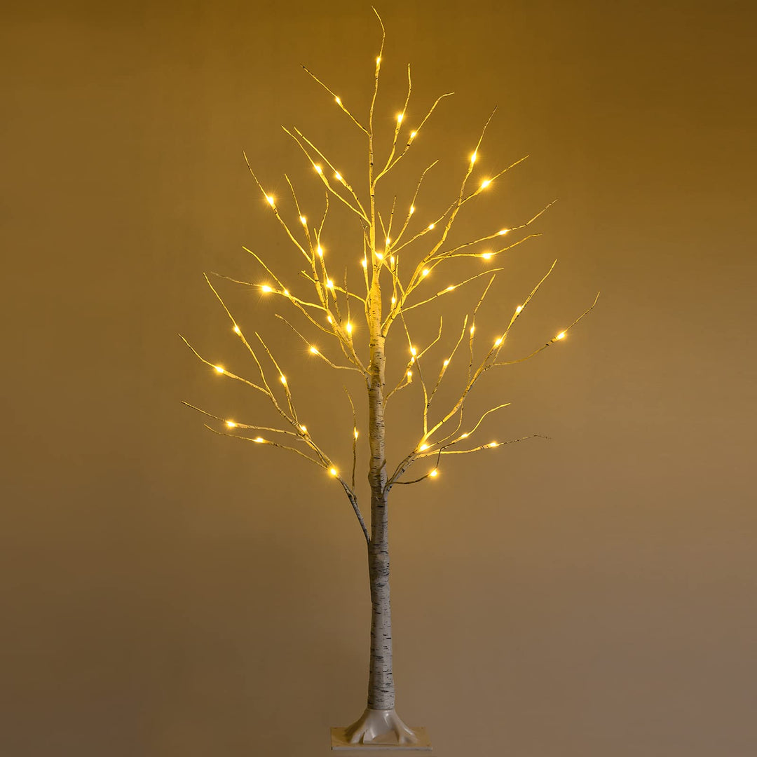 COSTWAY 120cm LED Lichterbaum, Birkenbaum mit warmweissen LED-Leuchten, künstlicher Weihnachtsbaum,