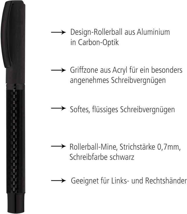 Online 36013 Rollerball Vision Carbon, Roller mit klarem Design, aus Aluminium und Carbon, mit Rolle