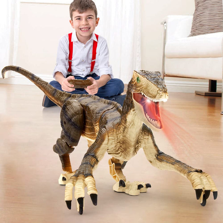 FRUSE Ferngesteuerter Dinosaurier Spielzeug, 2.4 GHz Realistische Velociraptor Roboter mit Gehen, Br