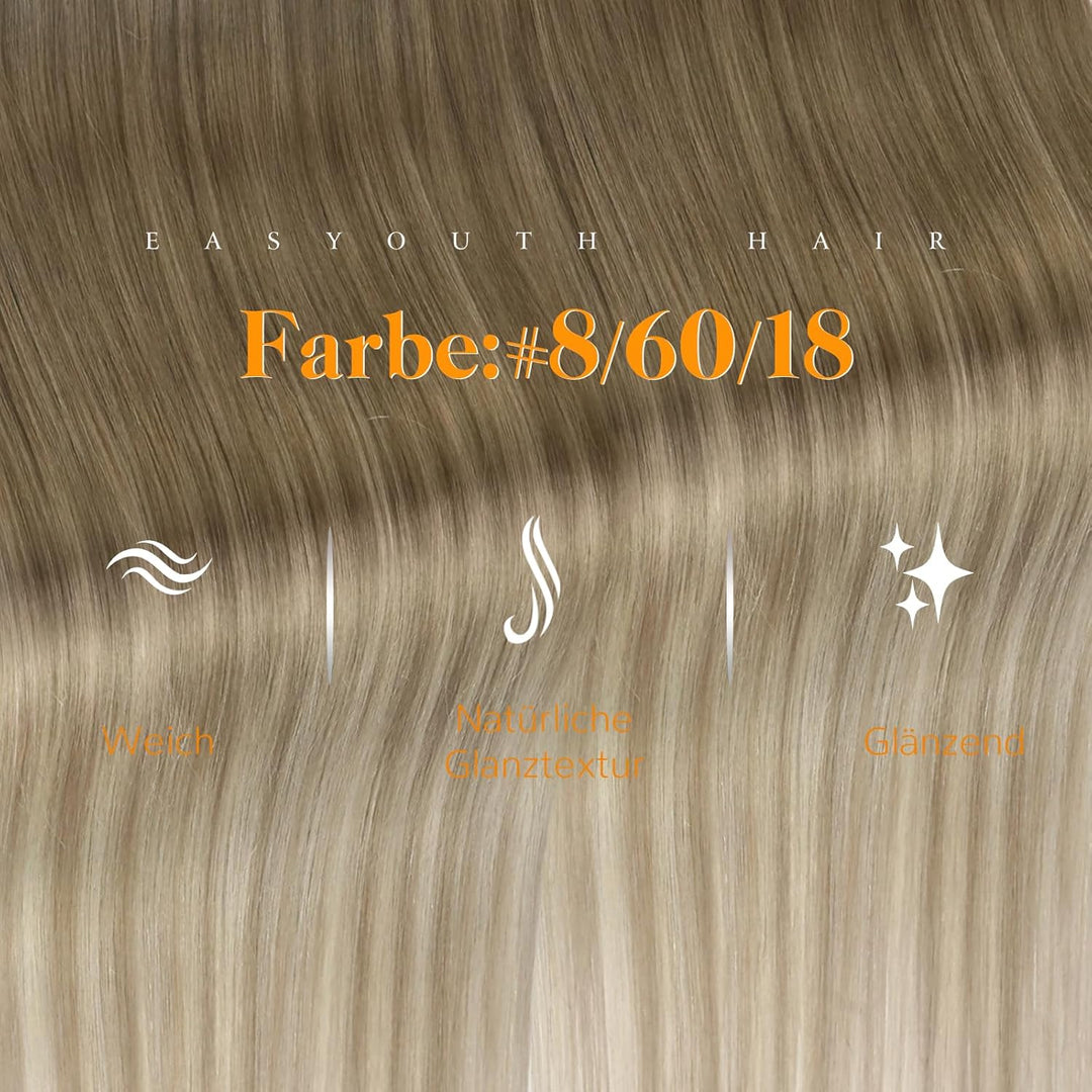 Easyouth Tape in Extensions Echthaar Glue in Haar Extensions Echthaar Farbe Ash Brown Mix Platinum B