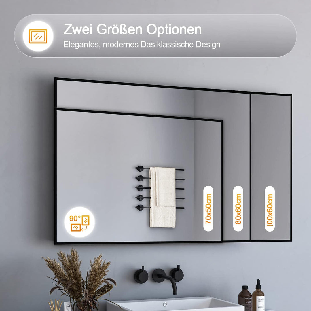 BD-Baode Spiegel Schwarz 100x60cm Rechteckiger Metallrahmen Badspiegel Wandspiegel für Badezimmer Wo