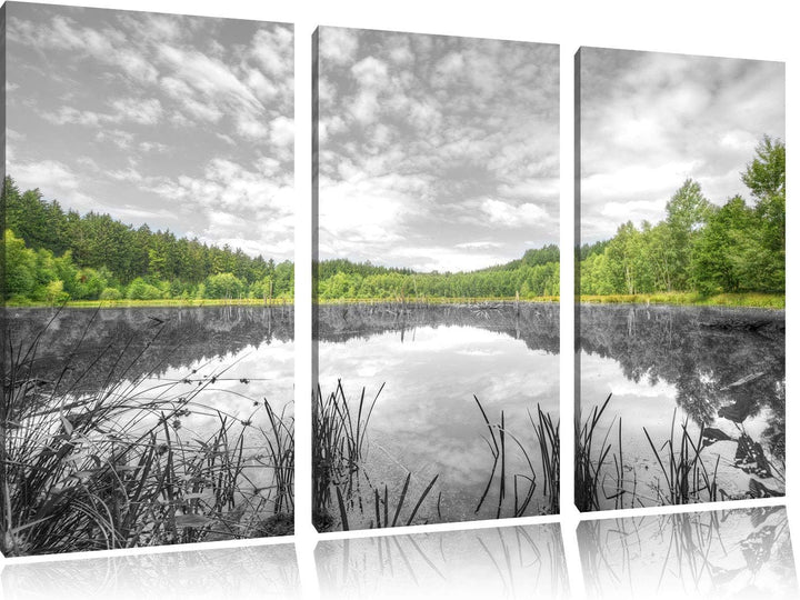 Pixxprint Traumhafter See in grünem Wald als Leinwandbild | Grösse: 3 Teilig (120x80) | Wandbild| Ku