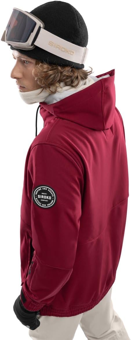 SIROKO W1 Ski- & Snowboardjacke Herren Wasserdicht Wärmeschutz Fronttasche Wintersport S Bordeauxrot