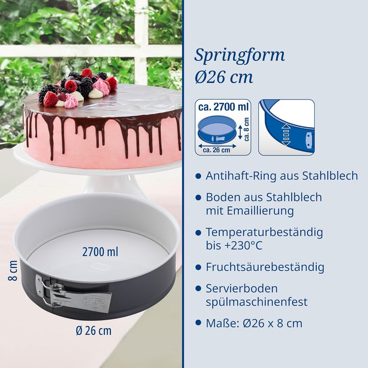Dr. Oetker Springform Ø 26 cm EXCLUSIVE, Backform mit schnitt- & kratzfestem Flachboden mit Emaille-