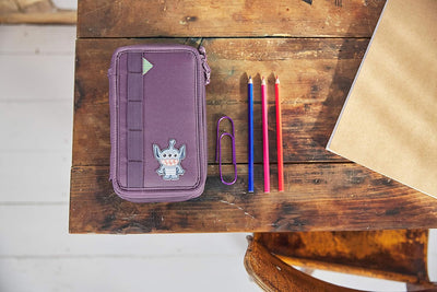 LÄSSIG Federmäppchen befüllt 20-teilig / School Triple Pencil Case Unique Lila, Lila