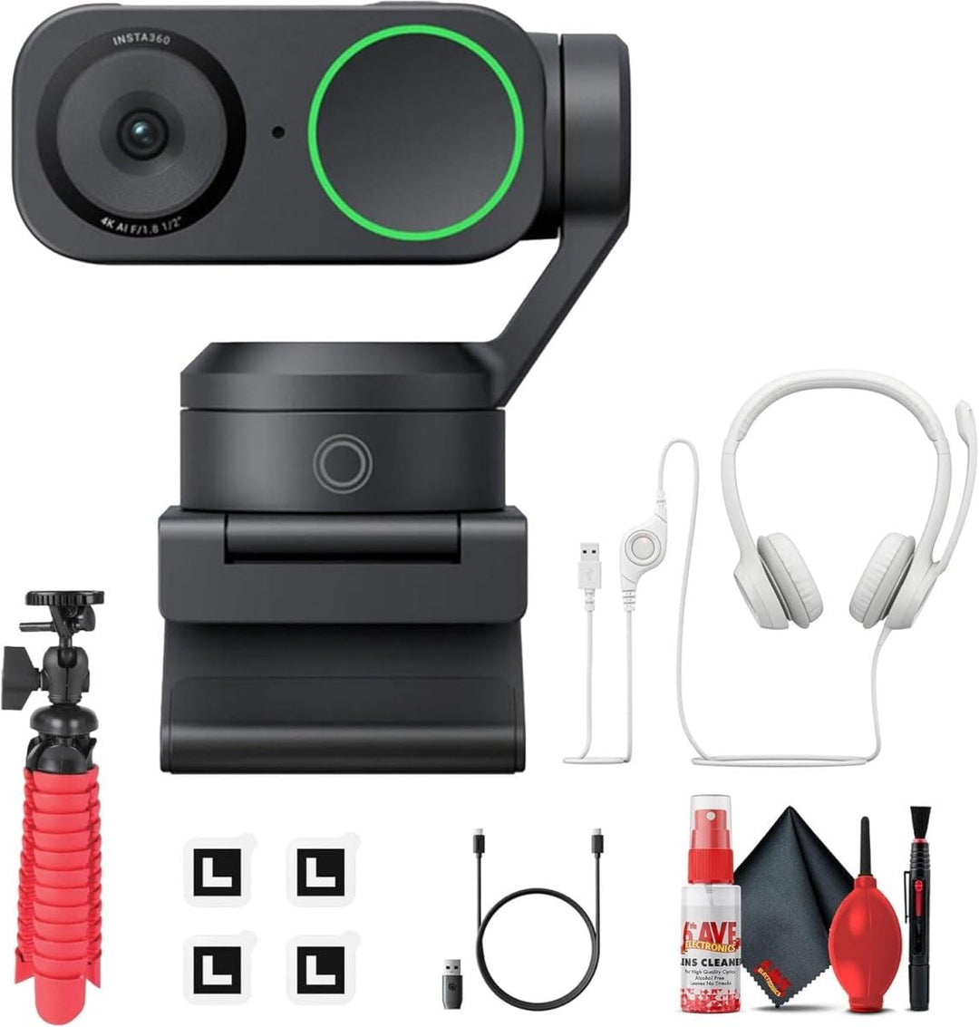 Insta360 Link 2- PTZ 4K Webcam mit 1/2 Zoll Sensor, AI-Tracking, Gestensteuerung, HDR, Mikrofon mit