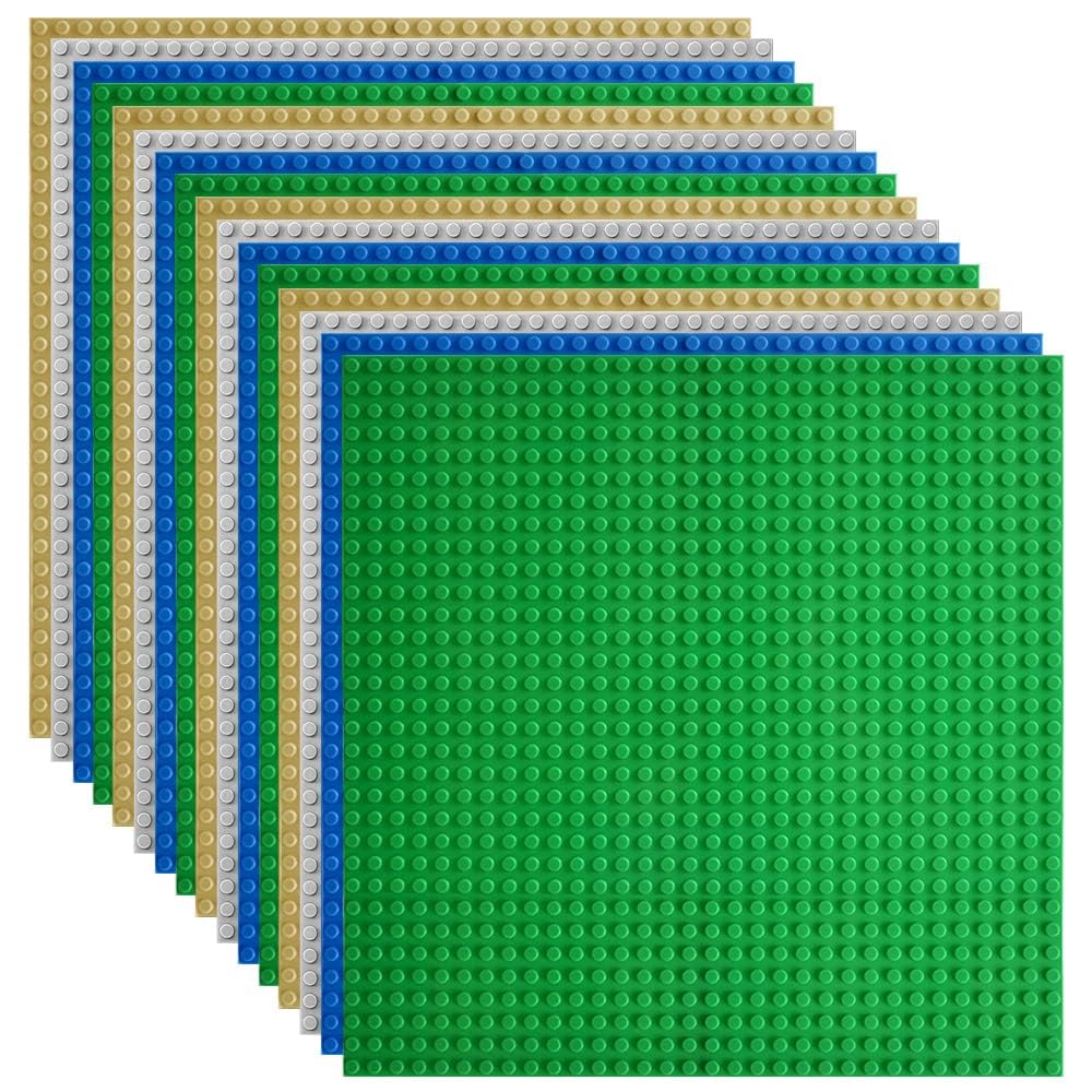 Lekebaby 16 Platten Set Bauplatte Kompatibel mit Meisten Marken, 25 * 25cm, Grüne Blaue Graue Sand G