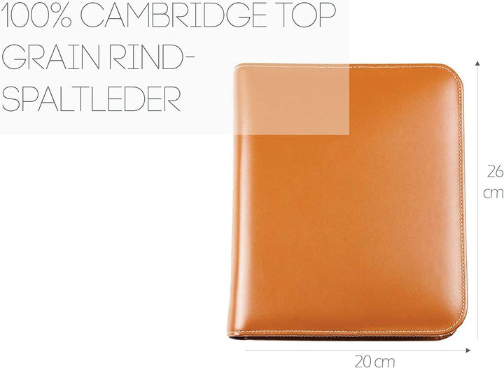 DELMON VARONE - Personalisierbare Ringbuch Schreibmappe DIN A5 aus Cambridge Top Grain Leder braun,