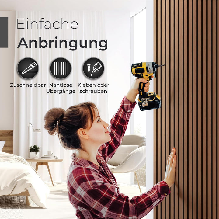 Aeco Sound® Akustikpaneele Holz – 4er-Set | 120x60cm | Echtholz Walnuss & Akustikfilz Schwarz – 3D W