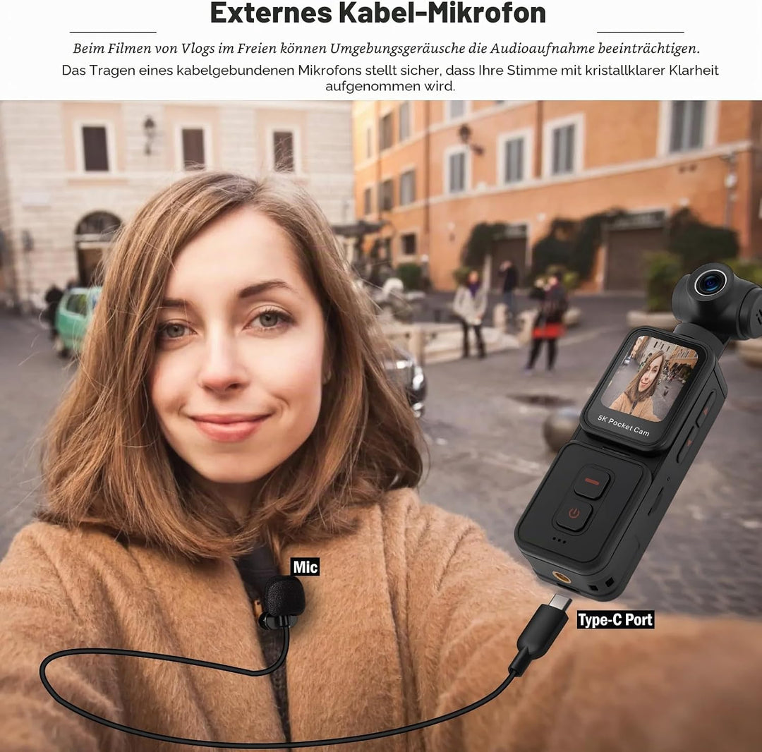 ydi 5K Bodycam Vlog Kamera mit Touchscreen, Körperkamera POV WLAN Pocket Action Cam mit Elektrisch 2