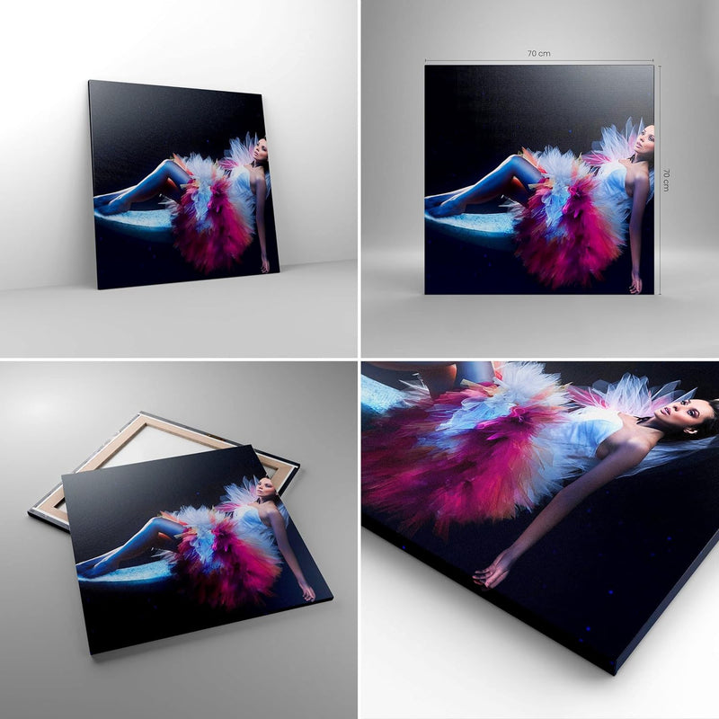 Bilder auf Leinwand 70x70cm Leinwandbild Frau Geheimnis Kleid elegant Gross Wanddeko Bild Schlafzimm