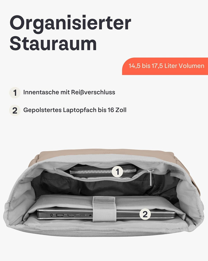 Johnny Urban Rucksack Damen & Herren - Harvey Medium - Rolltop Mit Laptopfach für Uni Business City