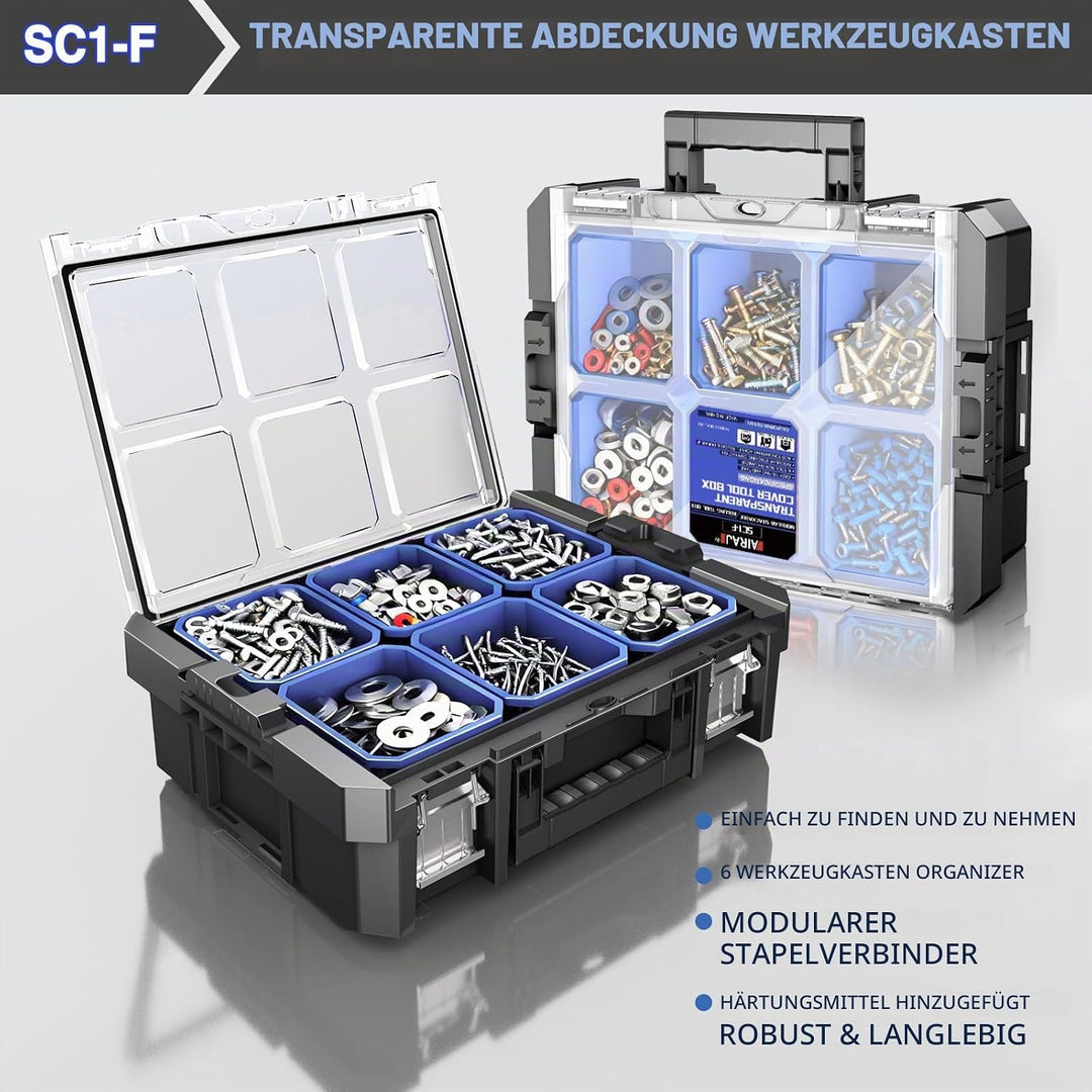 5-Lagiger Werkzeugkoffer mit Rollen,Modularer, Stapelbarer Werkzeugkoffer Leer,Tragbarer Werkzeugkis