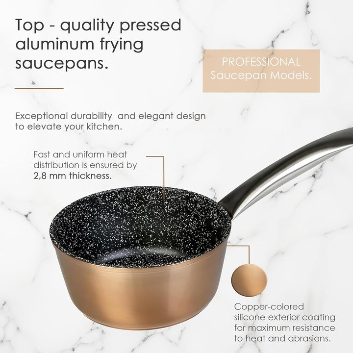 WECOOK! Professional Stielkasserolle Induktion 16 cm, Milchtopf, Ökologischer Antihaft-Stein ohne PF