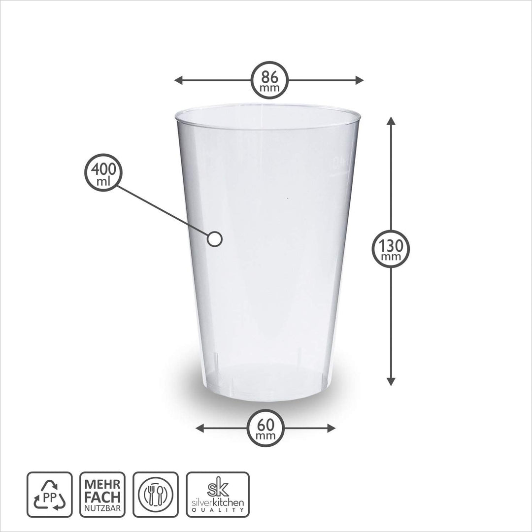 Silverkitchen Trinkbecher aus Hartplastik, Glasklar, 400ml, 40 Stück + 4 Extrabecher (1er Pack) Bech