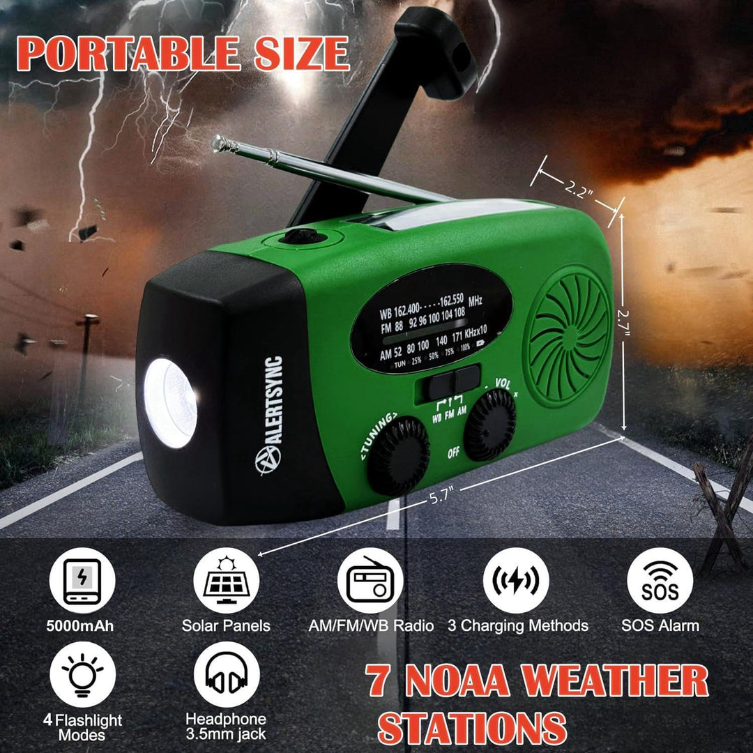 Notfall-Solarradio, tragbares Kurbelradio mit LED-Taschenlampe, wiederaufladbares 5000mAh-Netzteil,
