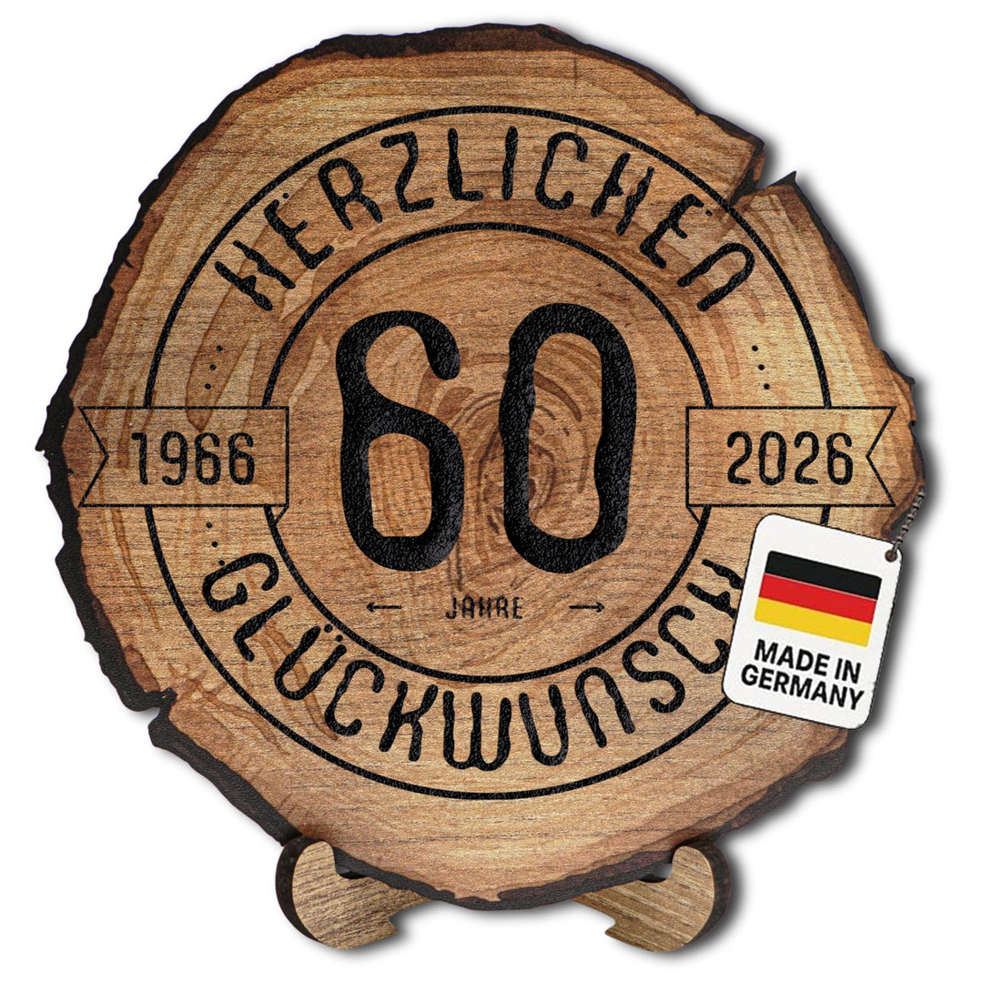 Baumscheibe mit Gravur für 60. Geburtstag – Geburtstags Geschenk aus Holz – Hochwertige Holz Geschen