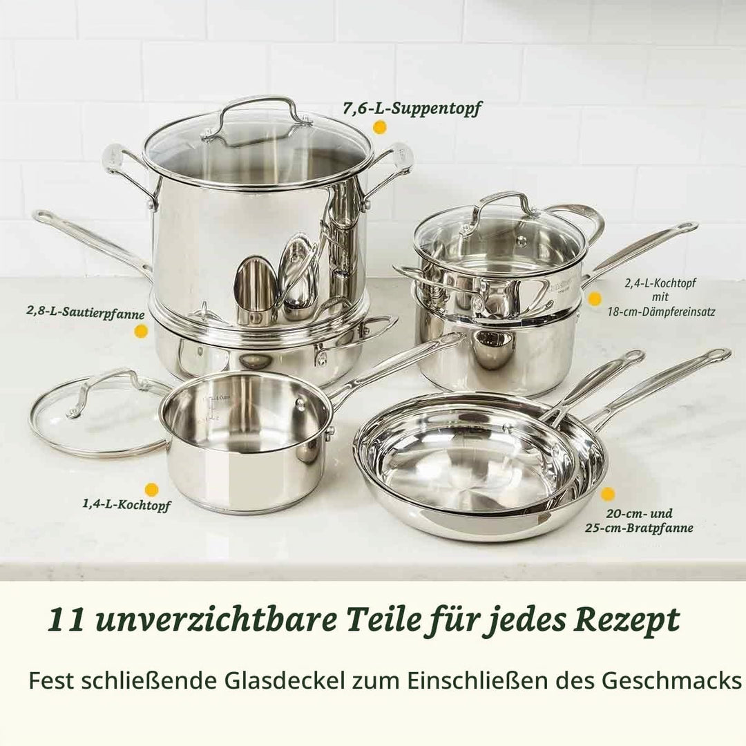 Cuisinart Chef’s Classic™ Edelstahl-Kochgeschirr-Set | 11-teilig: Stielkasserollen, Bratpfannen, Sup