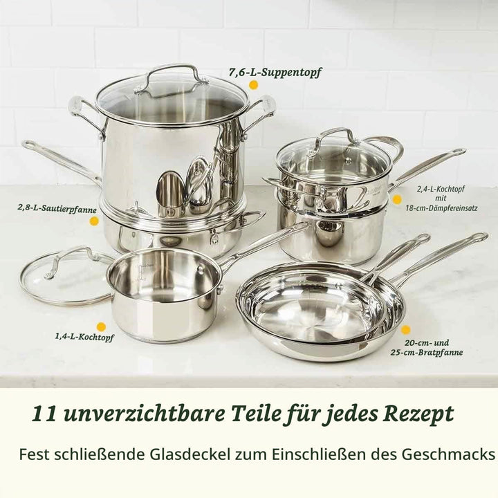Cuisinart Chef’s Classic™ Edelstahl-Kochgeschirr-Set | 11-teilig: Stielkasserollen, Bratpfannen, Sup