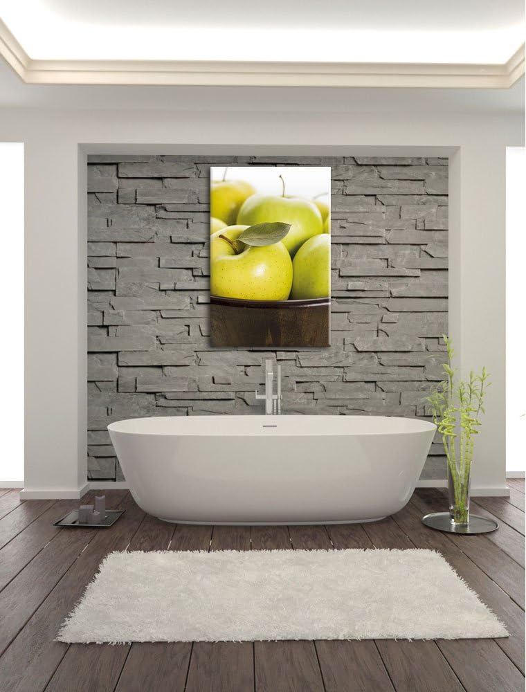 Pixxprint Apfel Schale mit grünen Äpfeln, Format: 100x70 auf Leinwand, riesige Bilder fertig gerahmt