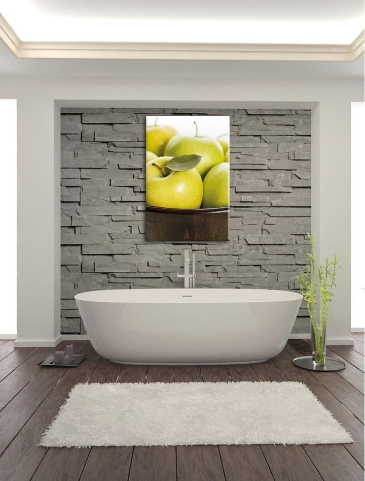 Pixxprint Apfel Schale mit grünen Äpfeln, Format: 100x70 auf Leinwand, riesige Bilder fertig gerahmt