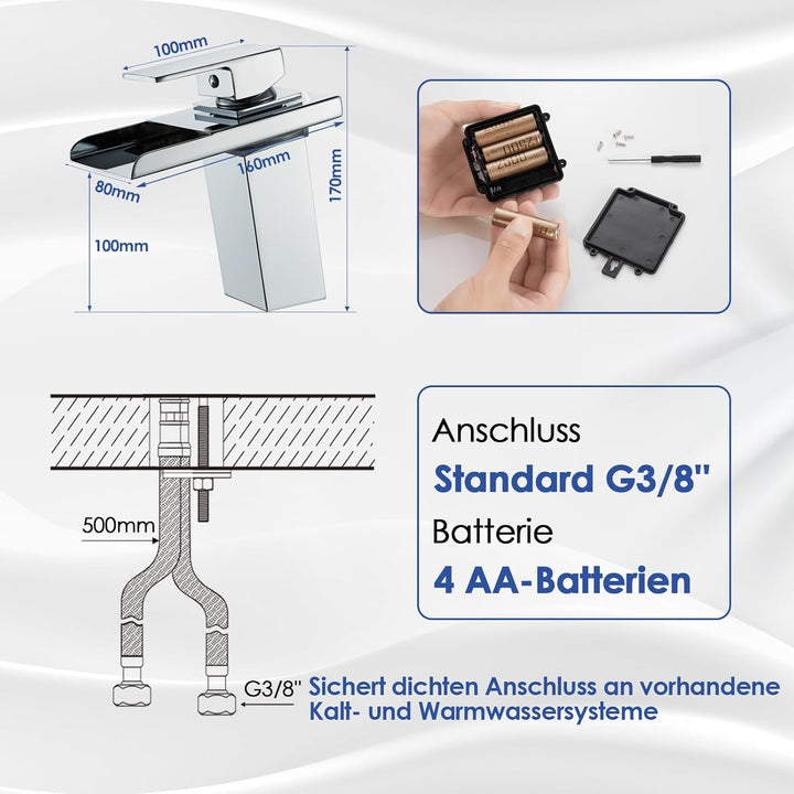 LED Einhebelmischer Waschbecken Wasserhahn, OUGOO RGB 3 Farbwechsel Armatur mit Temperatursensor, Wa