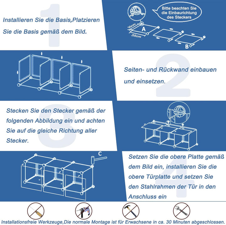 YUENFONG Kleiderschrank Regalsystem aus 20 Würfeln PP Material, Garderobenschrank mit Türen Tragbare