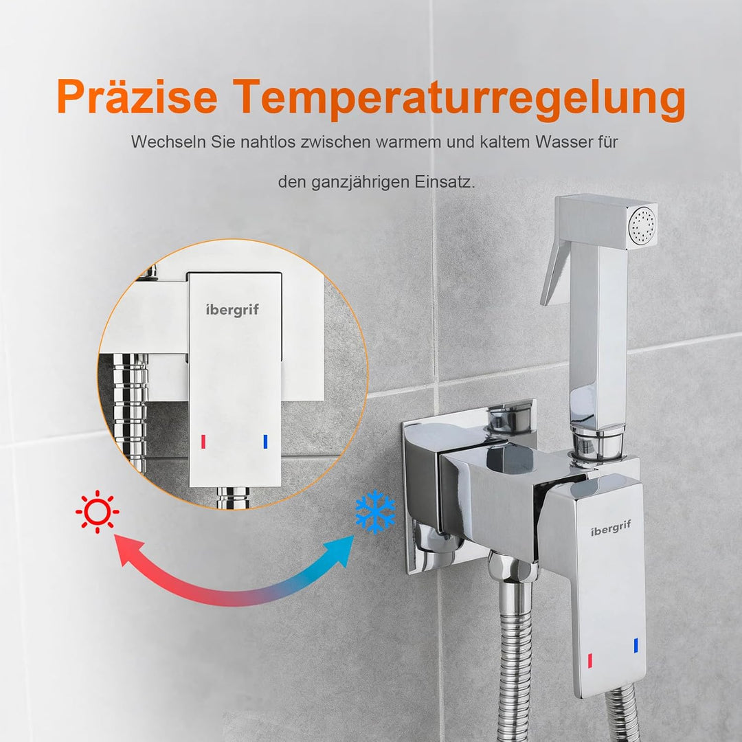 Ibergrif M22009 Unterputz-Einhebelmischer für WC & Bidet – Warm-/Kaltwasser, Handbrause mit Wandhalt