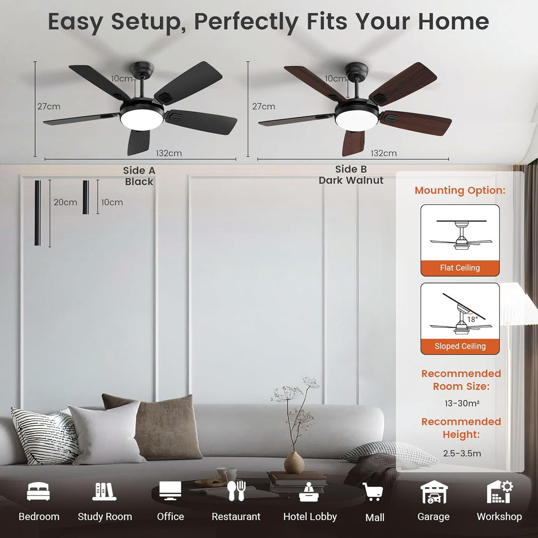 Deckenventilator mit Beleuchtung, Ø132cm App Steuerung & Fernbedienung Deckenventilatoren mit Licht