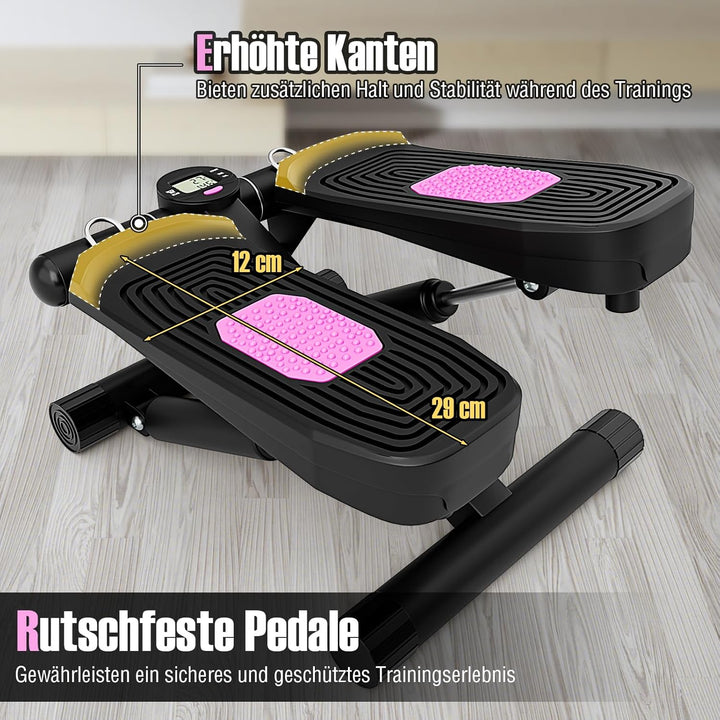 COSTWAY Mini-Stepper mit Widerstandbändern, 2 in 1 Up-Down Stepper mit verstellbarem Widerstand & LC
