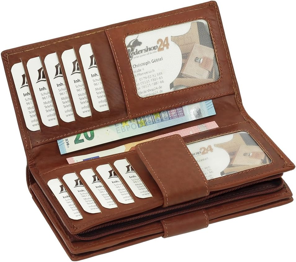 Luxus Leder Damen Geldbörse Portemonnaie Geldbeutel XXXL mit Reissverschluss 18,5 cm Farbe Braun, Br