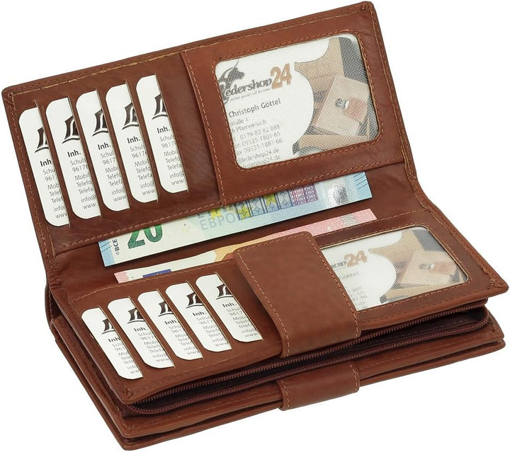 Luxus Leder Damen Geldbörse Portemonnaie Geldbeutel XXXL mit Reissverschluss 18,5 cm Farbe Braun, Br