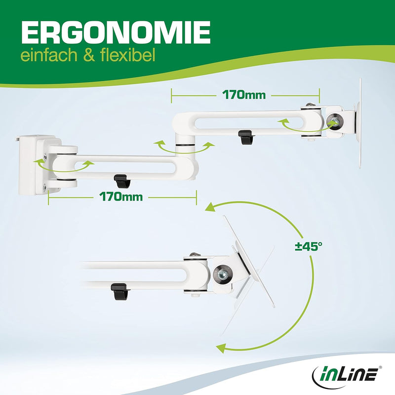 InLine Slatwall – Monitor Halterung lang, Wandhalterung für das Slatwall System, Wand- oder Tischmon