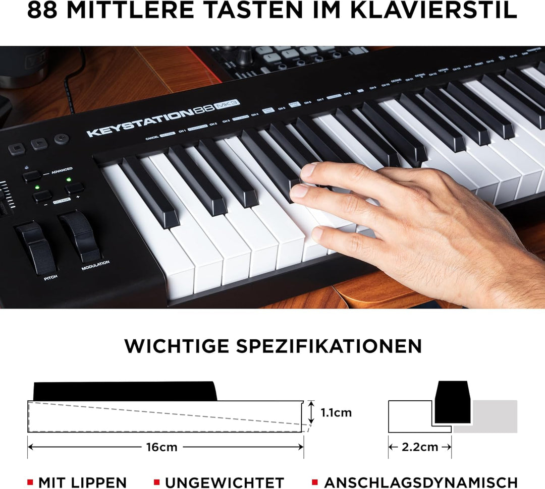 M-Audio Keystation 88 MK3 – MIDI Keyboard Controller mit 88 halbgewichteten Tasten für die Kontrolle