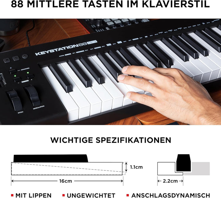 M-Audio Keystation 88 MK3 – MIDI Keyboard Controller mit 88 halbgewichteten Tasten für die Kontrolle