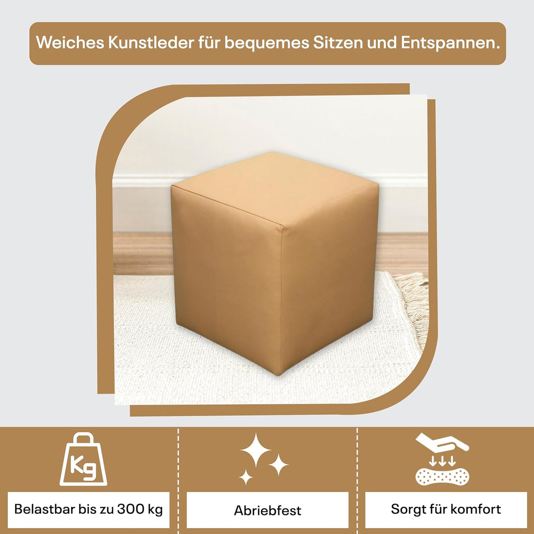 Best for Home Sitzhocker Kunstleder Sitzwürfel Bodenkissen Fusshocker 40x40x40 cm viele Farben (Beig