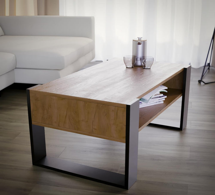 defiPad® Grosser Couchtisch mit Stauraum | Modern Wohnzimmertisch Eiche | 92CM Breite Kaffeetisch |