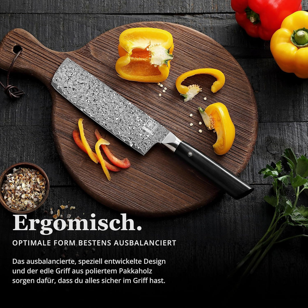 zayiko Black Edition Damastmesser Nakiri Messer 18,50 cm Klinge extrem scharf aus 67 Lagen I Damast